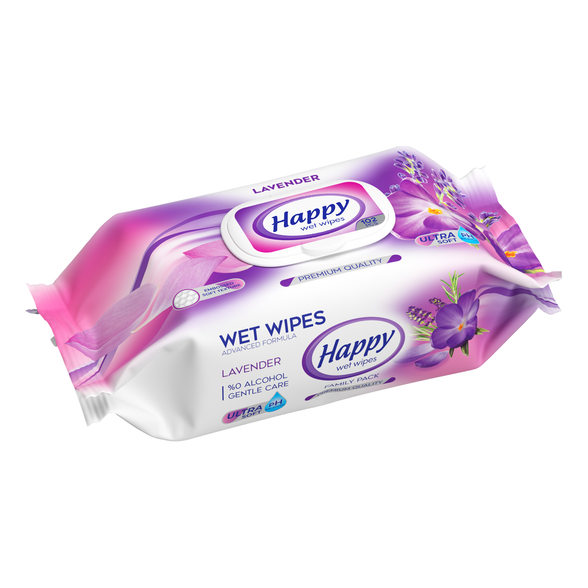 Happy Våtservetter Lavendel Family pack 24st